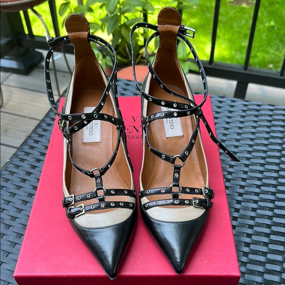Valentino Black and Tan Love latch Heels
